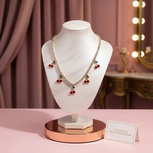 CHERRY CHARM BLING RHINESTONE CRYSTAL DECOR CHOKER NECKLACE 1 PIECE